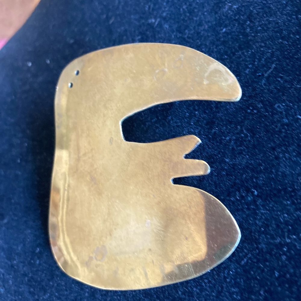 Fun Modern Art Handmade Brass Broach 2.5” Signed by artist